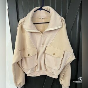 Women's Beige Teddy Jacket with Pockets